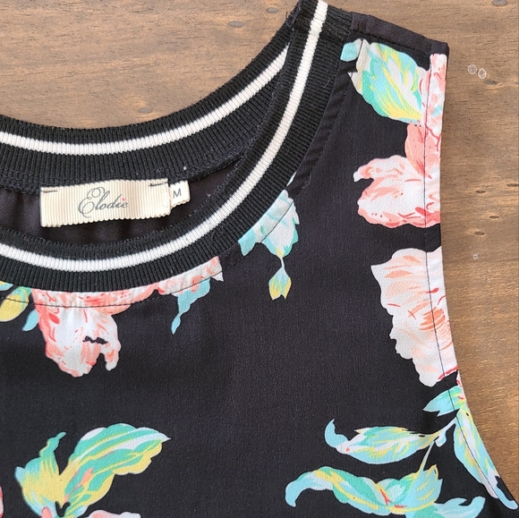 Floral a-line dress w racer stripe trim - Picture 3 of 5